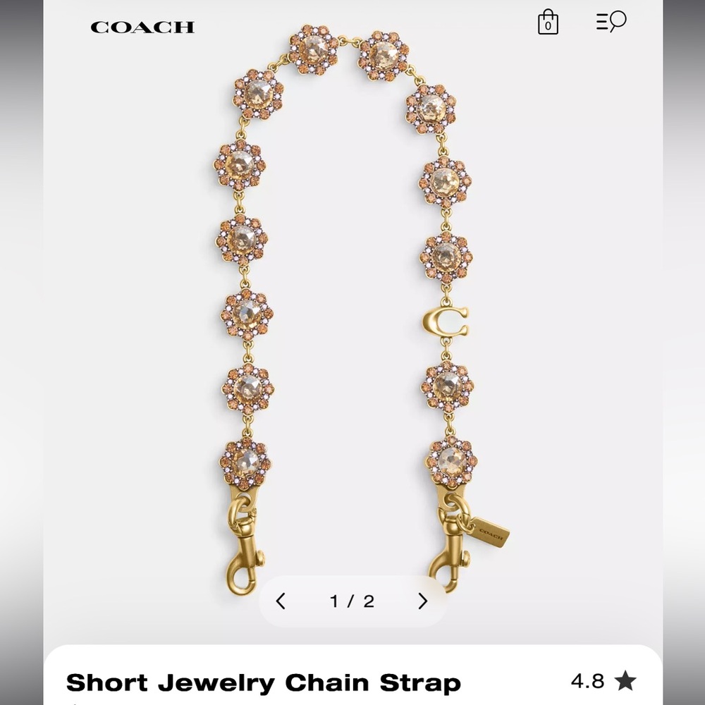 Coach NWT Short Jewelry Chain Strap in brass/yellow or brass/pink